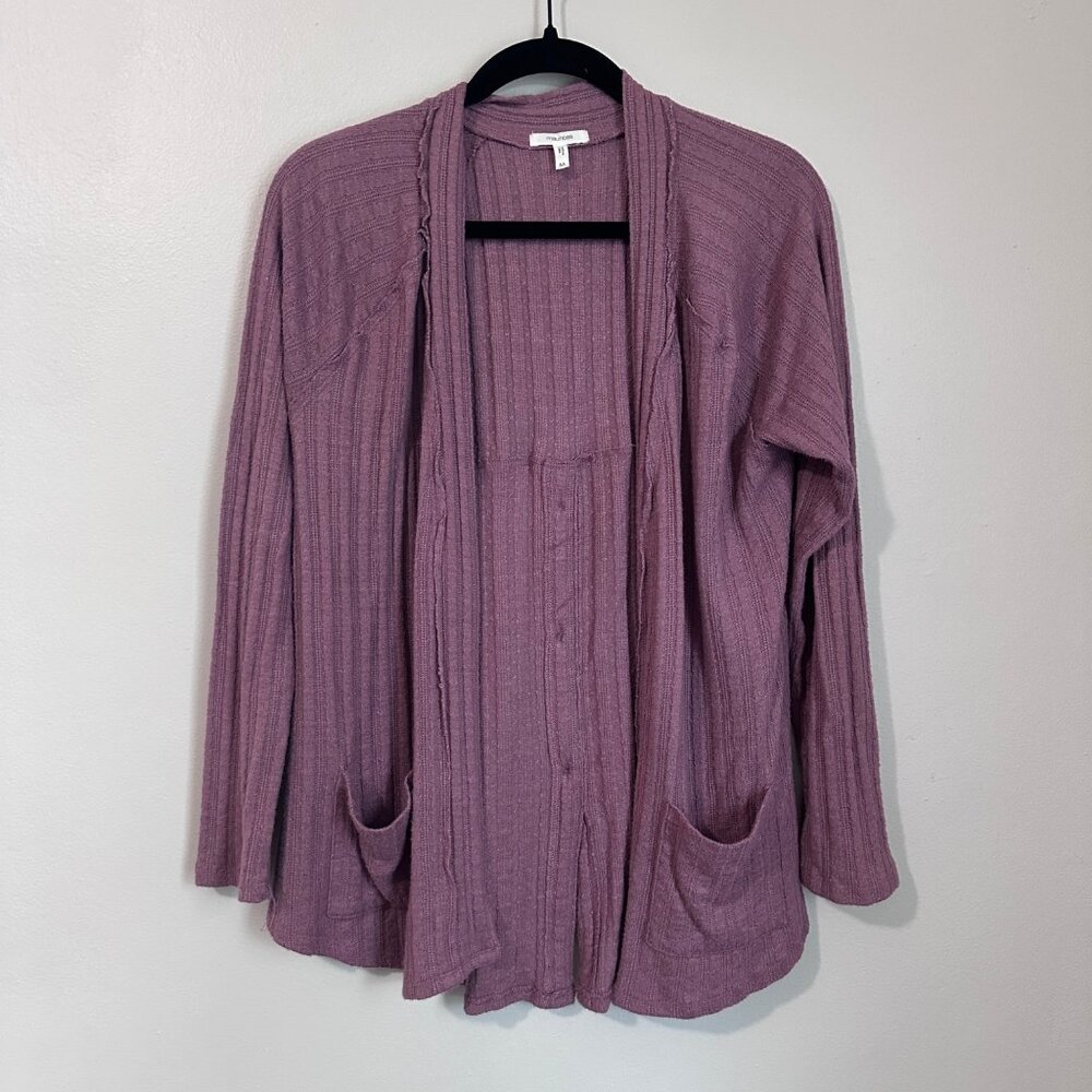Maurices Ribbed Knit Open Front Cardigan With Pockets & Button-Back Detail - Mau